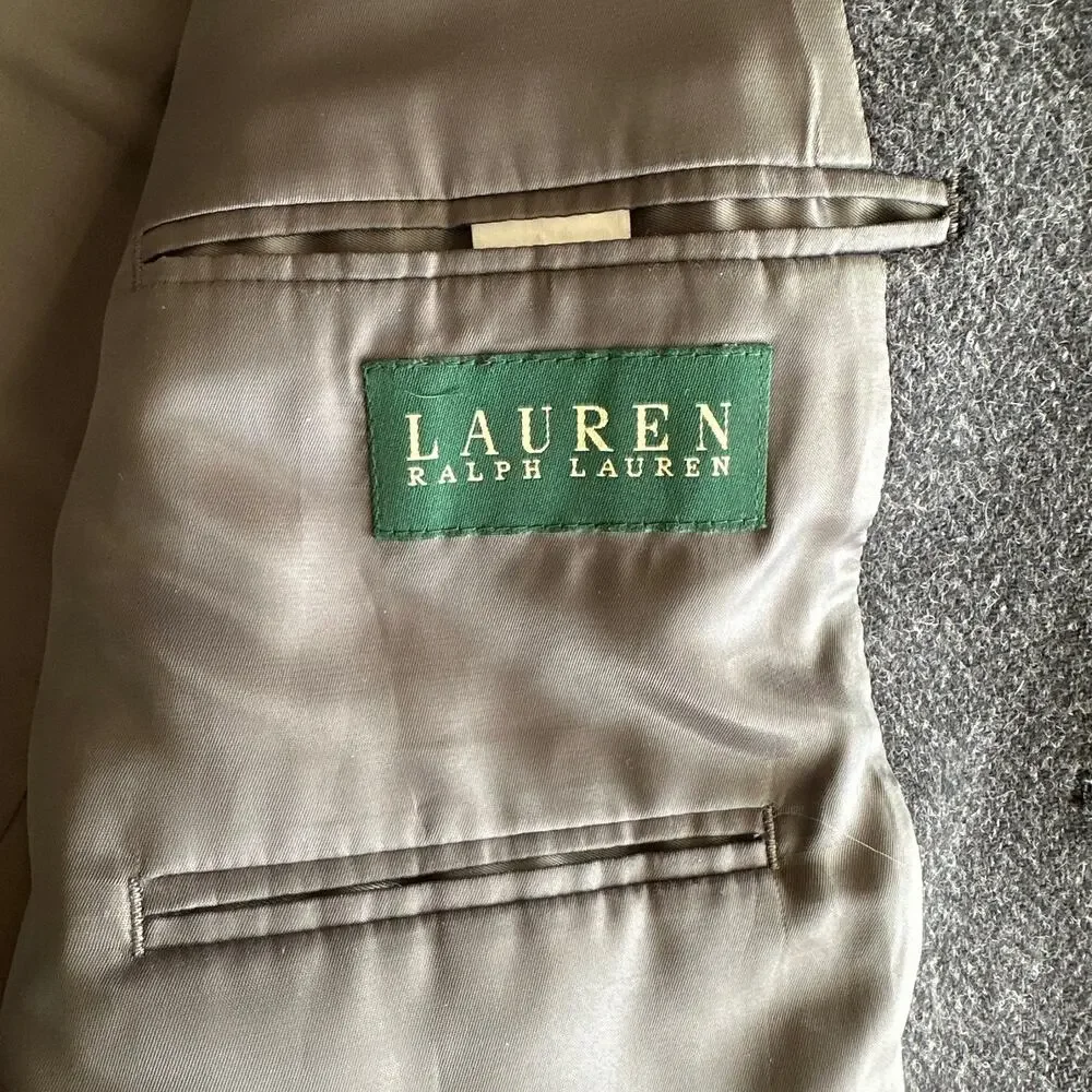 Lauren Ralph Lauren 100%‎ Wool Herringbone Classic 2 Button Gray Blazer Jacket L